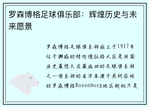 罗森博格足球俱乐部：辉煌历史与未来愿景
